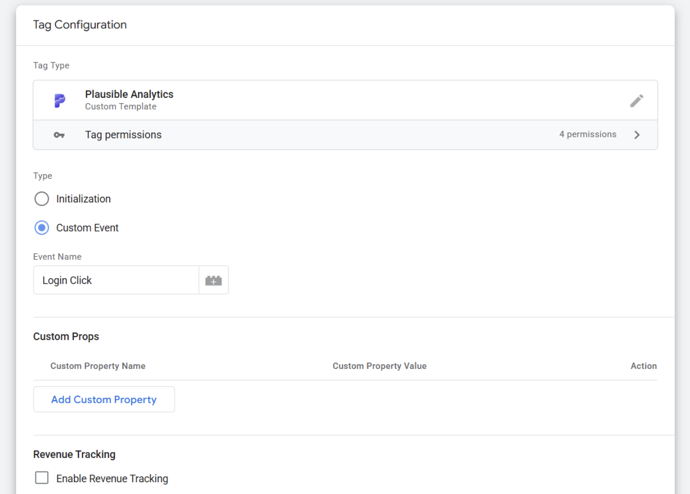 setting up a custom event in plausible through gtm